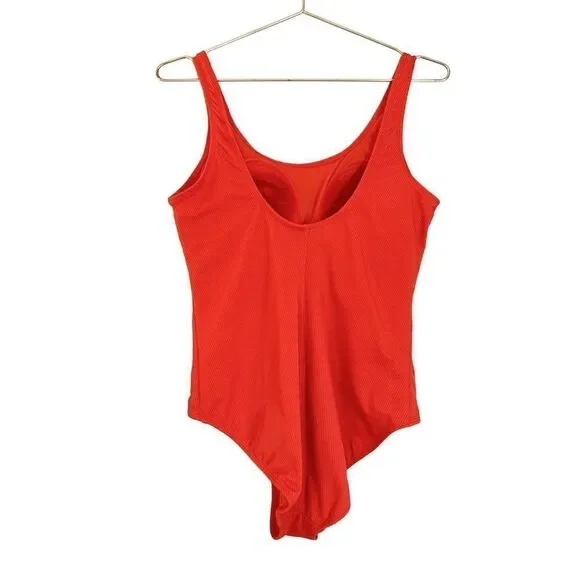 Catalina Swimwear Orange Ribbed Padded Scoop Full Coverage One Piece Swimsuit - Picture 5 of 7
